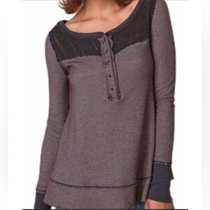 Free People We the Free waffle knit thermal top in purple-gray with scoop neck L